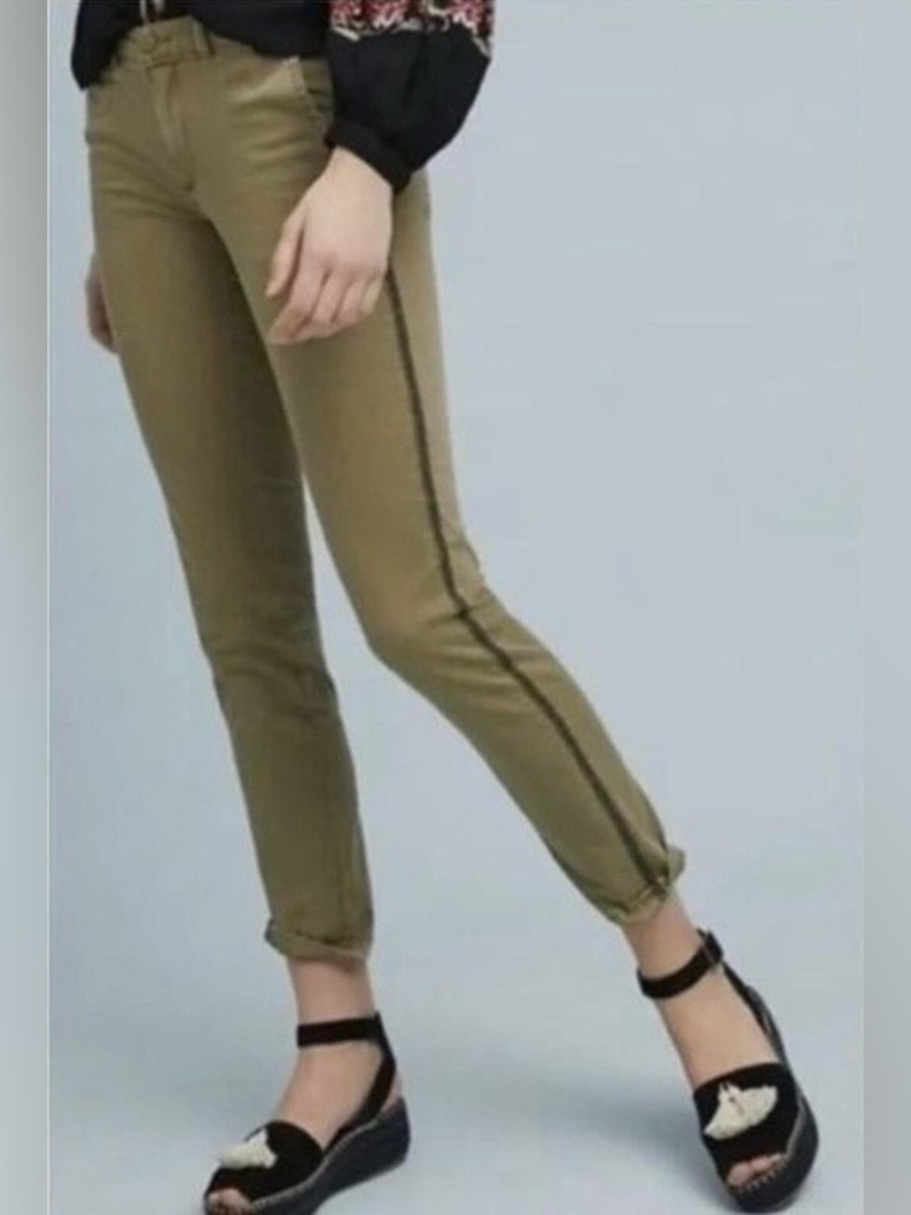 Chino by Anthropologie Moss Green Relaxed Aztec Side Stripe Pants Size 27P